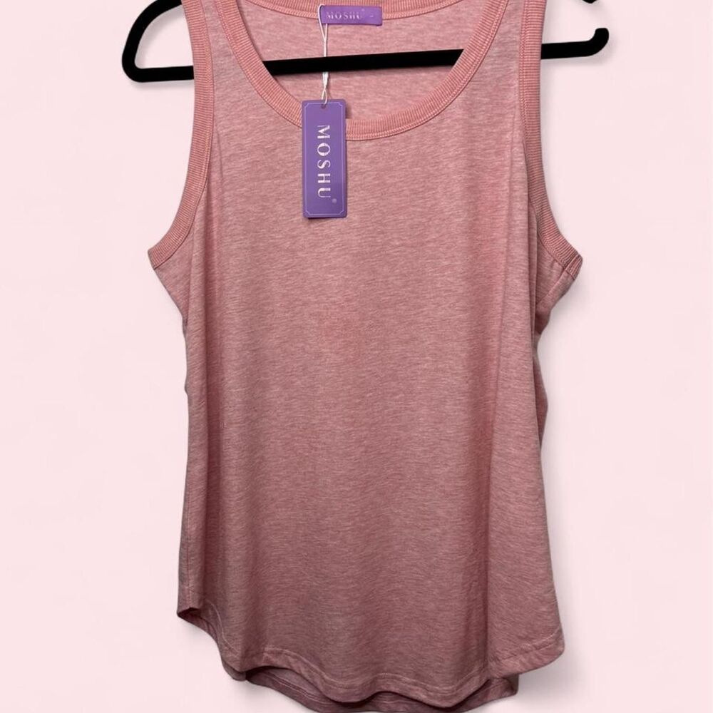 Moshu Women's L Dusty Pink Tank Top Scoop Neck Ribbed Trim Casual NWT